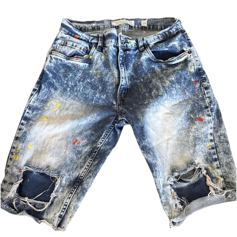 Evolution in Design‎ 32 Men Stretch Distressed Heavy Whiskers Inseam 12”Shorts